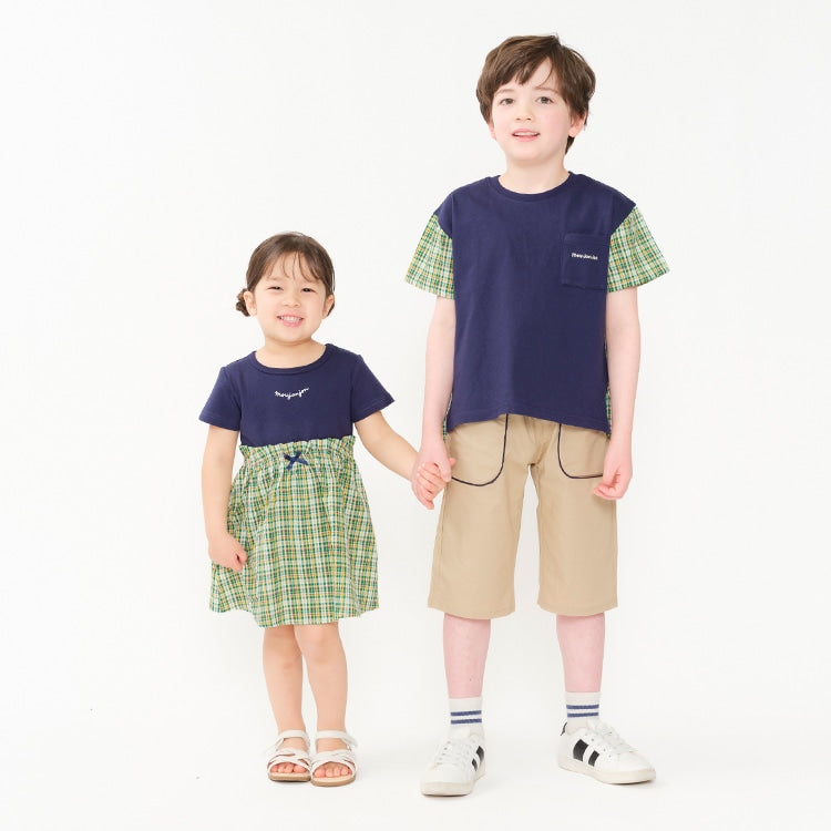 Japanese Moujonjon Checkered Patchwork Top 80-140cm Boys Summer TOPS