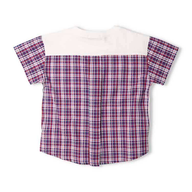 Japanese Moujonjon Checkered Patchwork Top 80-140cm Boys Summer TOPS