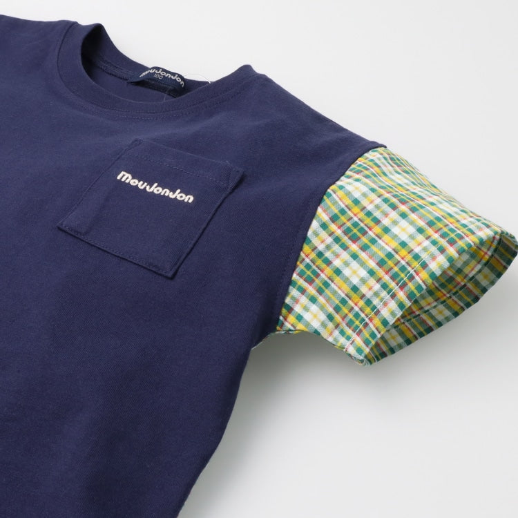 Japanese Moujonjon Checkered Patchwork Top 80-140cm Boys Summer TOPS