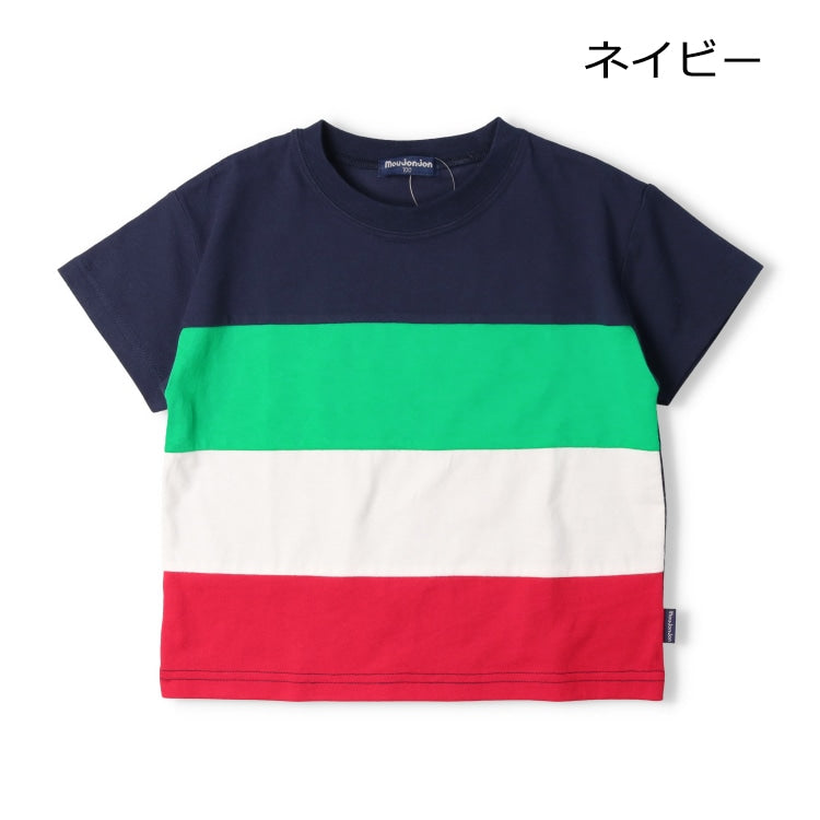 Japanese Moujonjon children's clothing contrast rainbow short-sleeved top 80-140cm boys' summer TOPS
