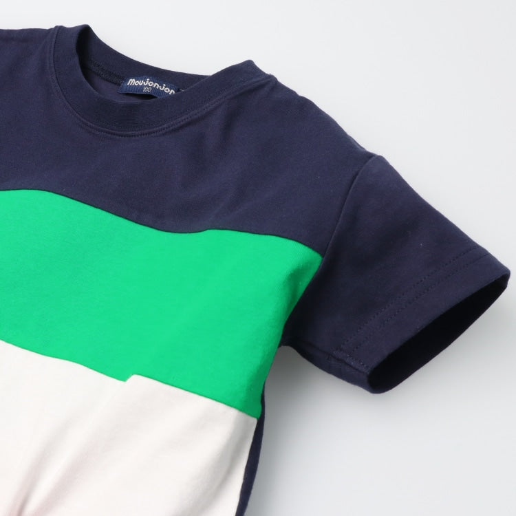 Japanese Moujonjon children's clothing contrast rainbow short-sleeved top 80-140cm boys' summer TOPS