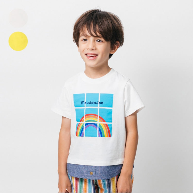 Japanese Moujonjon Rainbow Splicing Short Sleeve Top 80-140cm Boys Summer TOPS