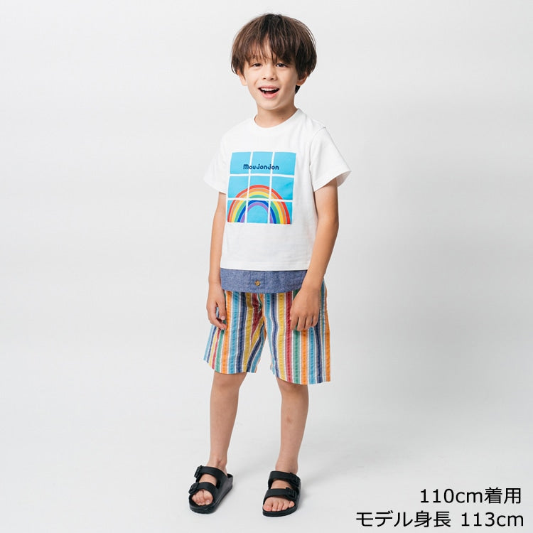 Japanese Moujonjon Rainbow Splicing Short Sleeve Top 80-140cm Boys Summer TOPS