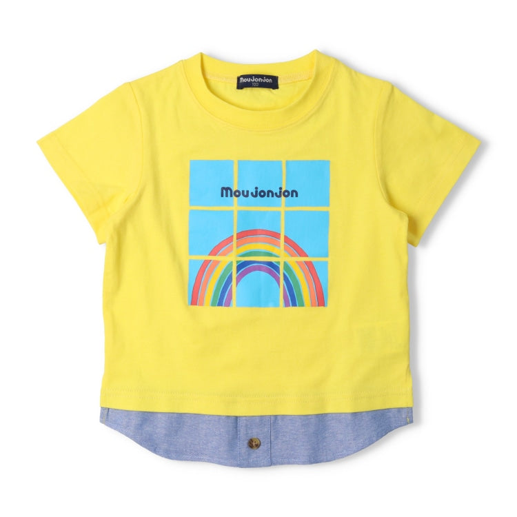 Japanese Moujonjon Rainbow Splicing Short Sleeve Top 80-140cm Boys Summer TOPS