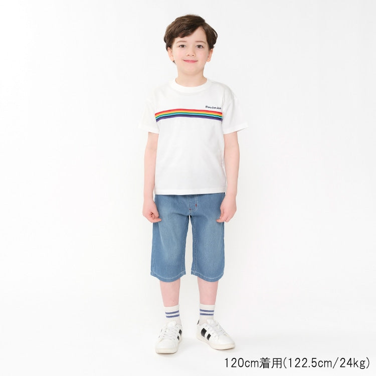 Japanese Moujonjon Rainbow Band Short Sleeve Top 80-140cm Boys Summer TOPS