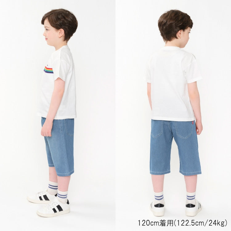 Japanese Moujonjon Rainbow Band Short Sleeve Top 80-140cm Boys Summer TOPS