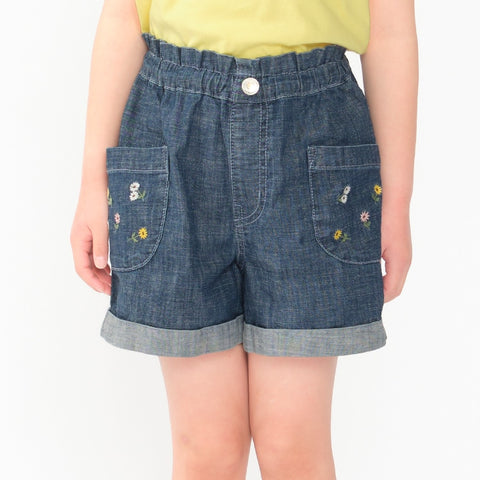 日本童裝 Moujonjon 繡花口袋牛仔短褲 90-140cm 女童款 夏季 PANTS