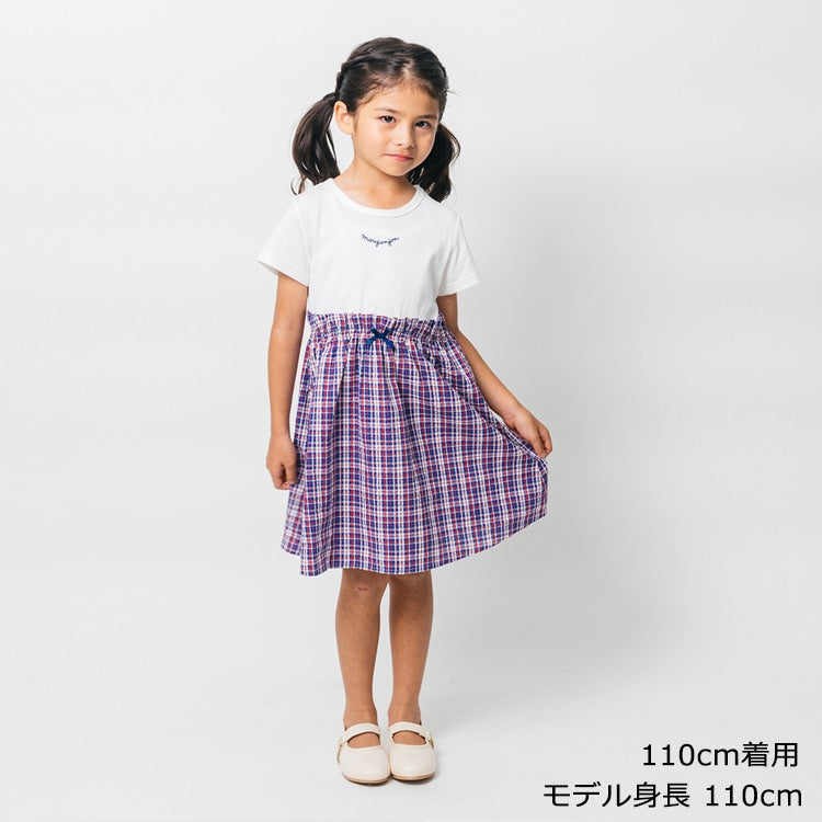 Japanese Moujonjon Checkered Patchwork Dress 80-140cm Girls Summer Dresses