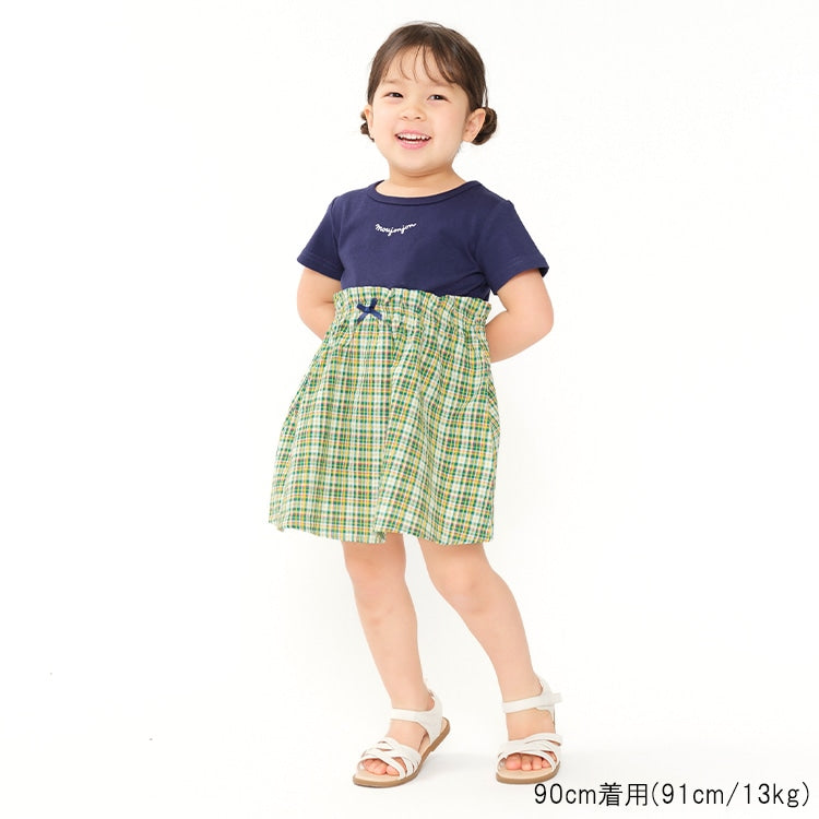 Japanese Moujonjon Checkered Patchwork Dress 80-140cm Girls Summer Dresses