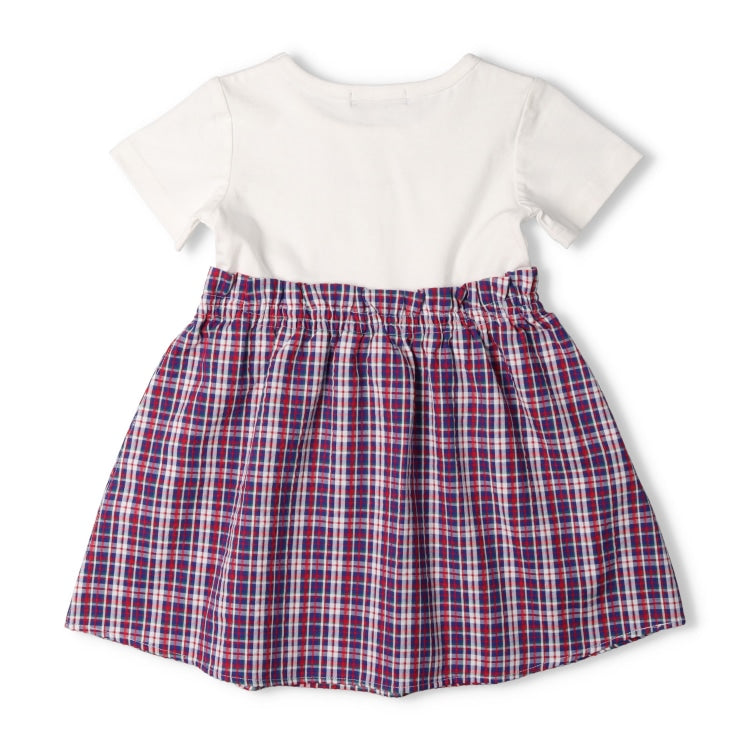 Japanese Moujonjon Checkered Patchwork Dress 80-140cm Girls Summer Dresses
