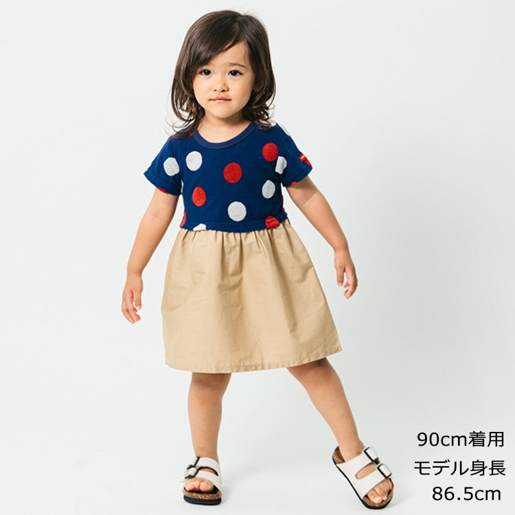Japanese Moujonjon Polka Dot Splicing Dress 80-140cm Girls Summer Dresses