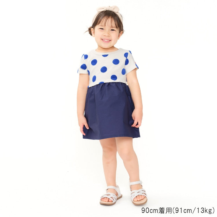 Japanese Moujonjon Polka Dot Splicing Dress 80-140cm Girls Summer Dresses