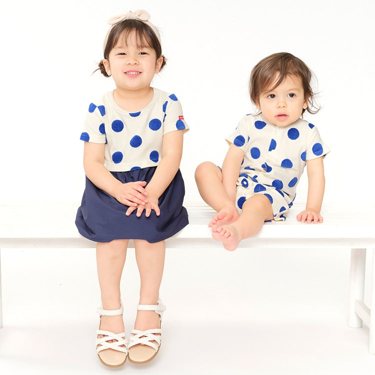 Japanese Moujonjon Polka Dot Splicing Dress 80-140cm Girls Summer Dresses
