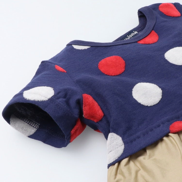 Japanese Moujonjon Polka Dot Splicing Dress 80-140cm Girls Summer Dresses