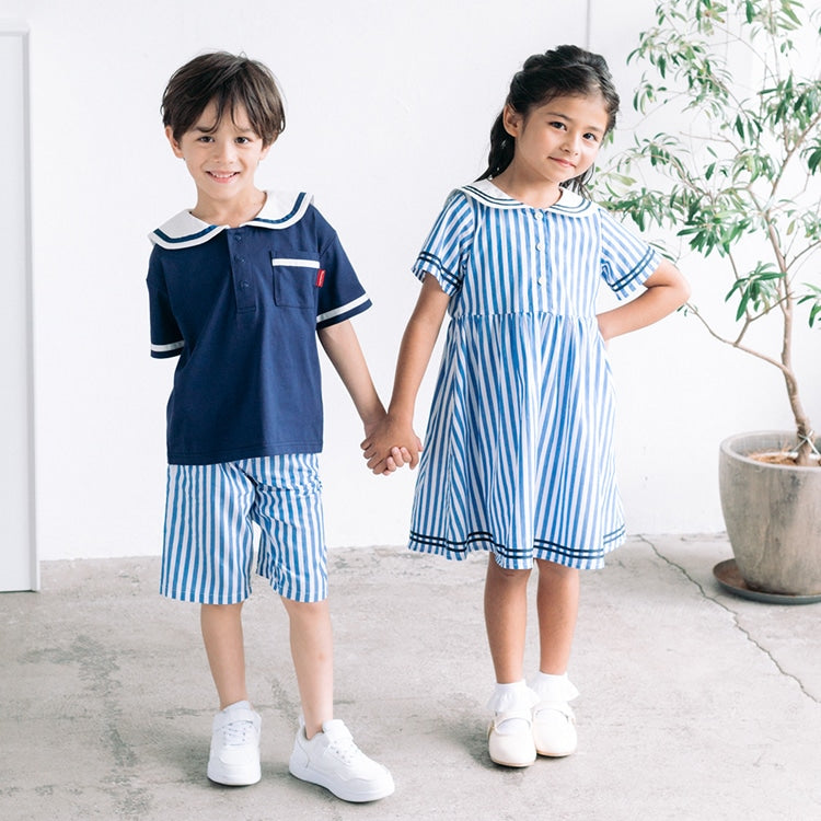 Japanese Moujonjon Sailor-Style Dress (90-140cm) for Girls Summer