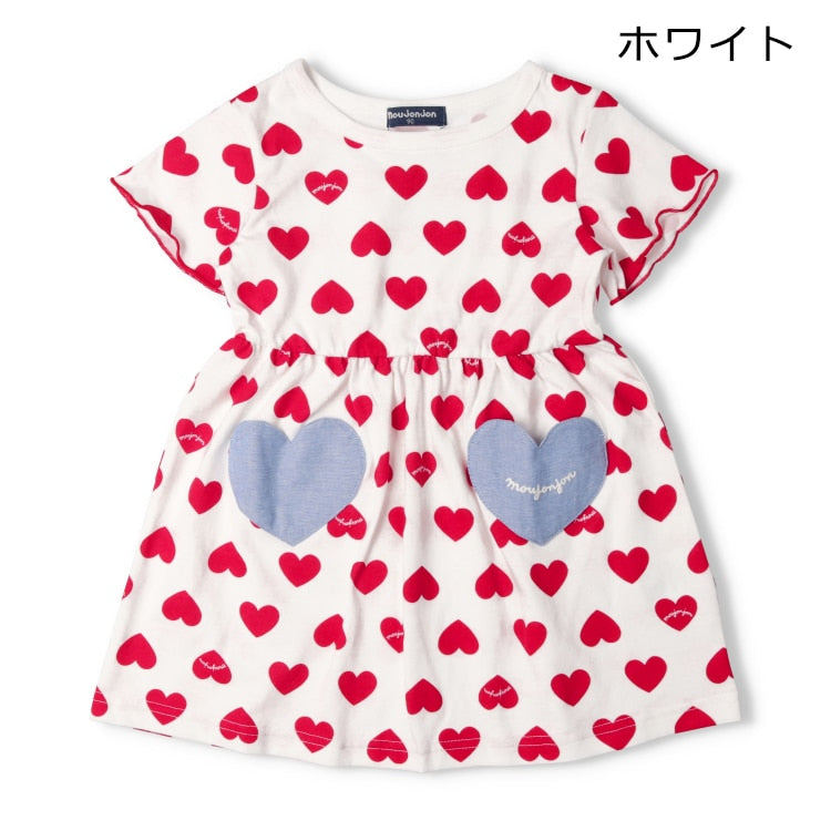 Moujonjon Japanese children's clothing heart-shaped print dress 80-140cm girls summer dresses