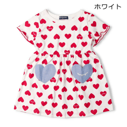 Moujonjon Japanese children's clothing heart-shaped print dress 80-140cm girls summer dresses
