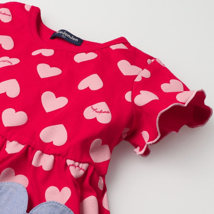 Moujonjon Japanese children's clothing heart-shaped print dress 80-140cm girls summer dresses