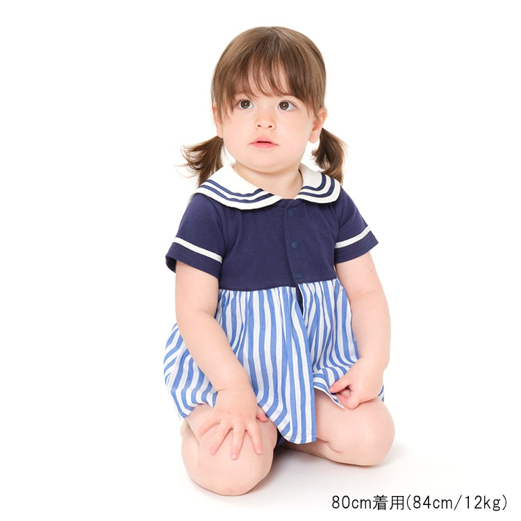 Moujonjon Japanese Children's Clothing Sailor Style Jumpsuit 70-80cm Girls Newborn Summer Jumpsuit