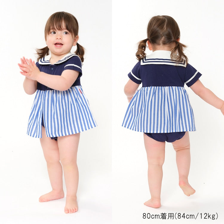 Moujonjon Japanese Children's Clothing Sailor Style Jumpsuit 70-80cm Girls Newborn Summer Jumpsuit