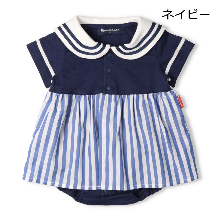 Moujonjon Japanese Children's Clothing Sailor Style Jumpsuit 70-80cm Girls Newborn Summer Jumpsuit