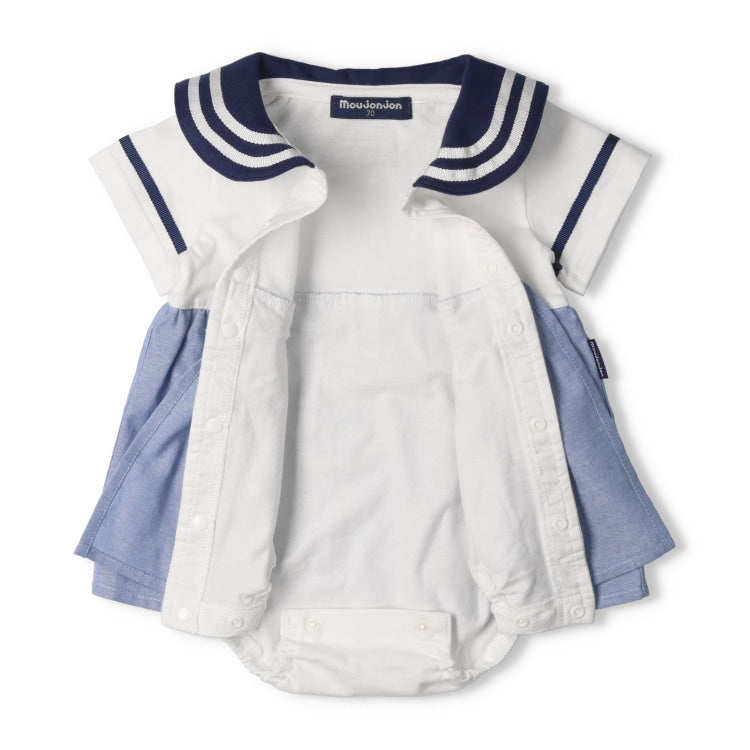 Moujonjon Japanese Children's Clothing Sailor Style Jumpsuit 70-80cm Girls Newborn Summer Jumpsuit