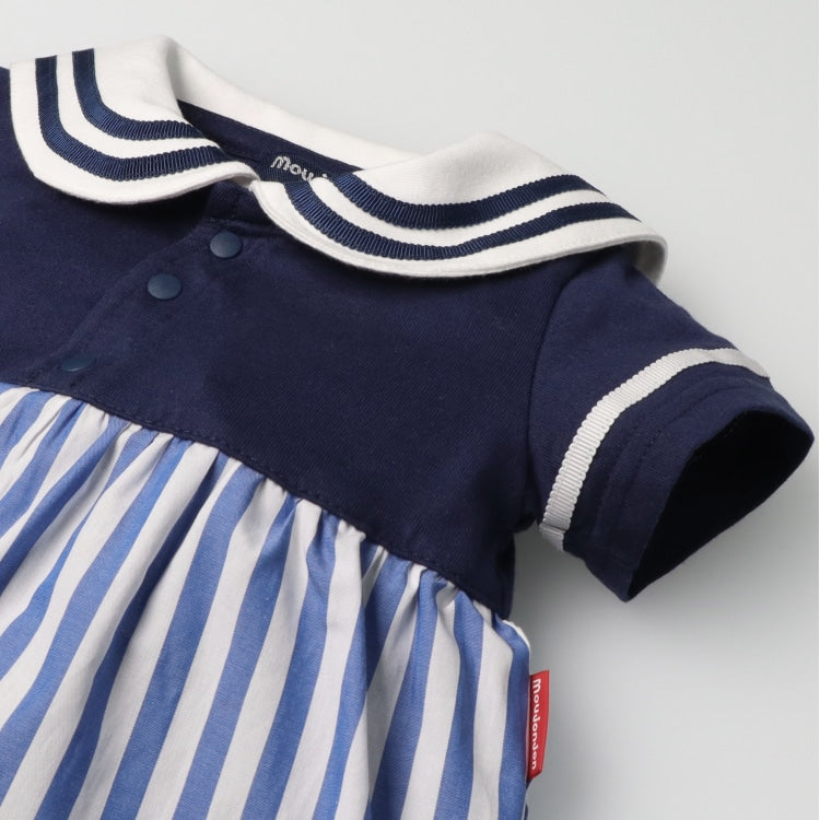 Moujonjon Japanese Children's Clothing Sailor Style Jumpsuit 70-80cm Girls Newborn Summer Jumpsuit