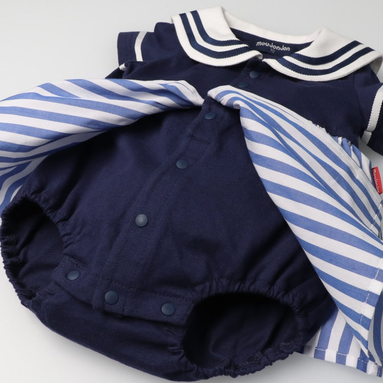 Moujonjon Japanese Children's Clothing Sailor Style Jumpsuit 70-80cm Girls Newborn Summer Jumpsuit