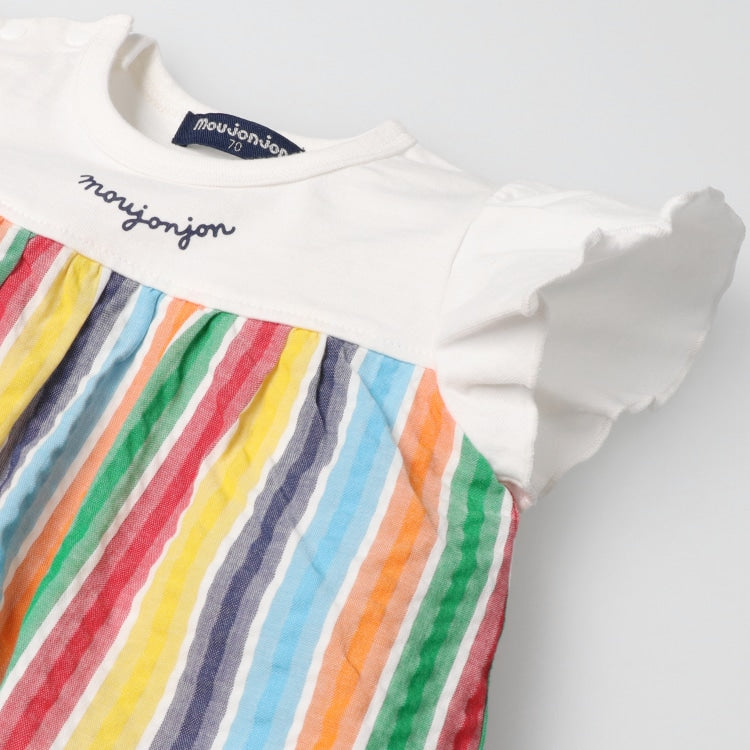 Japanese Moujonjon Rainbow Striped Jumpsuit 70-80cm Girls' Summer Jumpsuit for Newborns