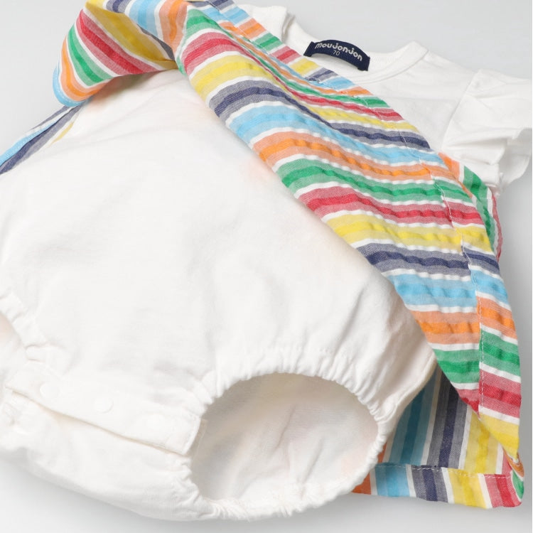 Japanese Moujonjon Rainbow Striped Jumpsuit 70-80cm Girls' Summer Jumpsuit for Newborns