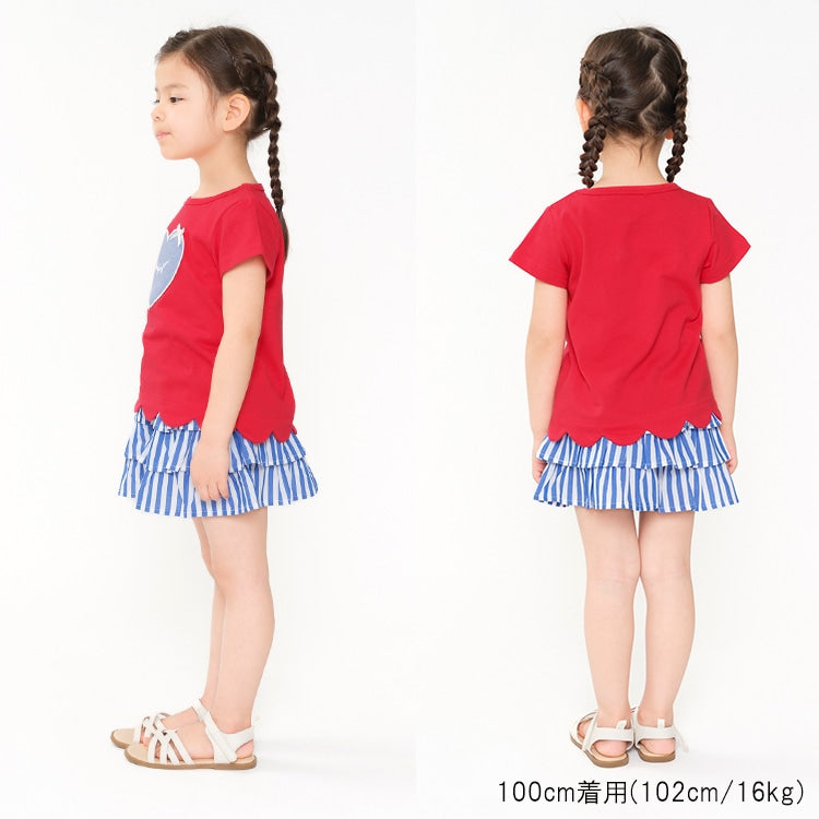 Moujonjon Japanese children's clothing heart patch short-sleeved top 80-140cm girls newborn baby summer TOPS