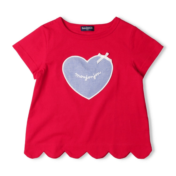 Moujonjon Japanese children's clothing heart patch short-sleeved top 80-140cm girls newborn baby summer TOPS