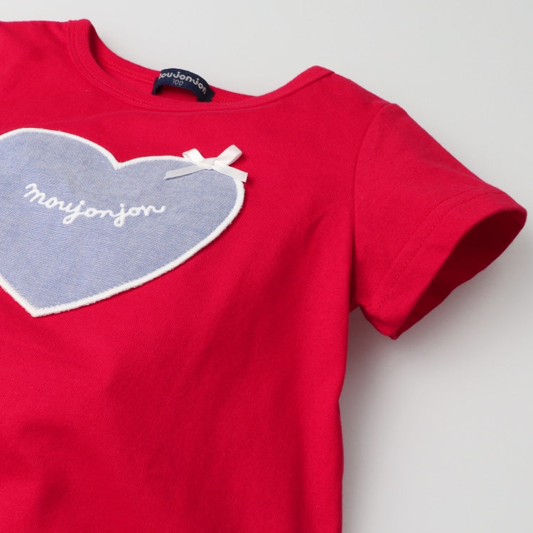 Moujonjon Japanese children's clothing heart patch short-sleeved top 80-140cm girls newborn baby summer TOPS