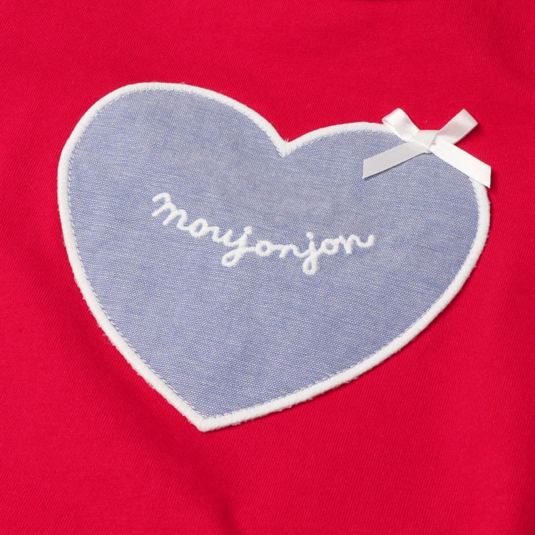 Moujonjon Japanese children's clothing heart patch short-sleeved top 80-140cm girls newborn baby summer TOPS