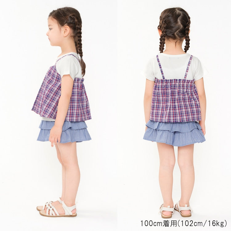 Japanese Moujonjon Checkered Fake Two-Piece Dress 80-140cm Girls Summer TOPS