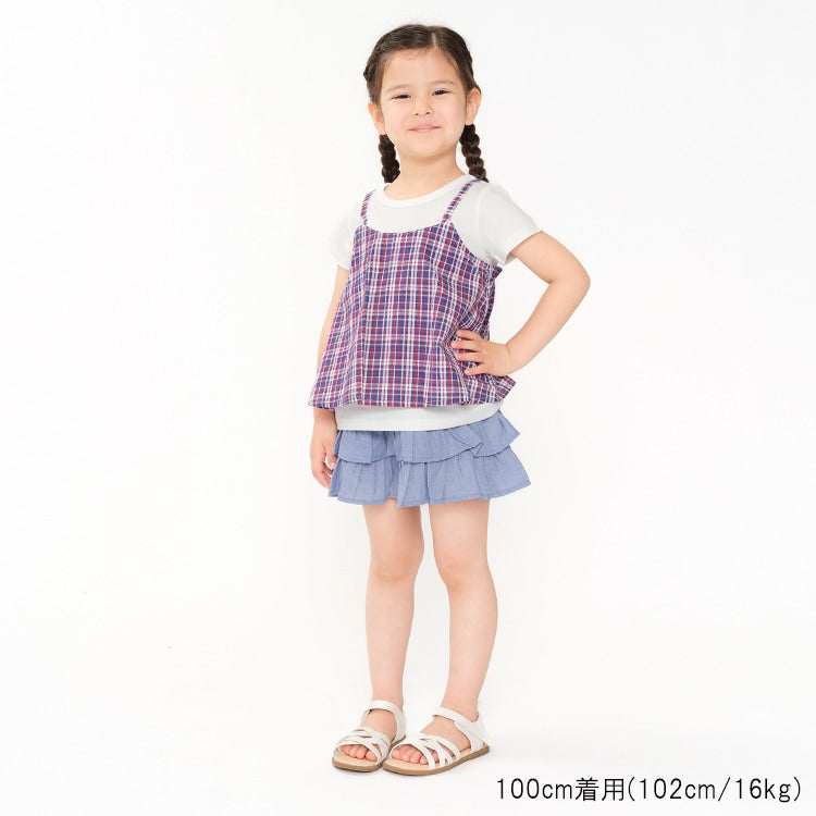 Japanese Moujonjon Checkered Fake Two-Piece Dress 80-140cm Girls Summer TOPS