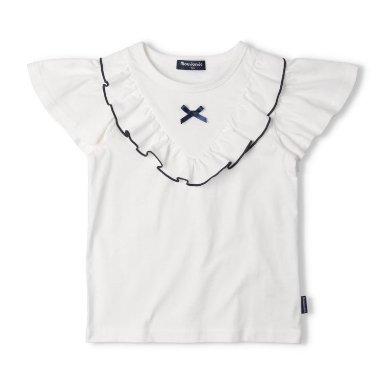Japanese Moujonjon children's clothing bow ruffle short-sleeved top 80-140cm girls summer TOPS