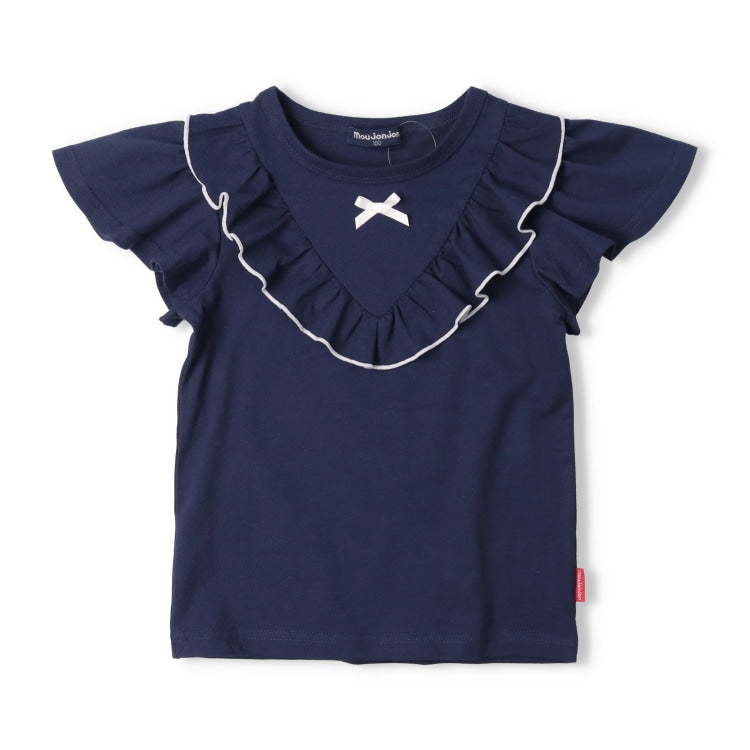 Japanese Moujonjon children's clothing bow ruffle short-sleeved top 80-140cm girls summer TOPS