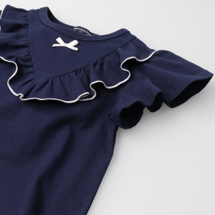 Japanese Moujonjon children's clothing bow ruffle short-sleeved top 80-140cm girls summer TOPS
