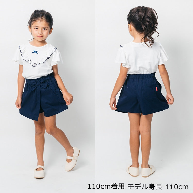 Japanese Moujonjon children's clothing bow ruffle short-sleeved top 80-140cm girls summer TOPS