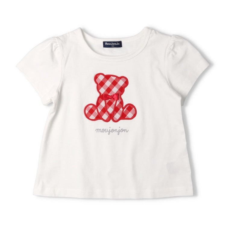 Japanese Moujonjon Bear and Cat Applique Short Sleeve Top 80-140cm Girls Summer TOPS