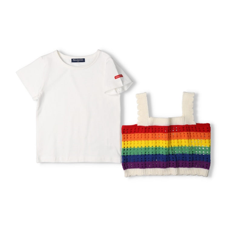 Japanese Moujonjon children's clothing knitted suspenders and tops set 90-140cm girls summer TOPS