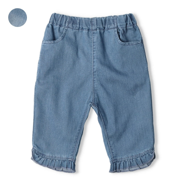 Moujonjon Japanese children's clothing cold contact denim cropped trousers 90-140cm girls summer PANTS