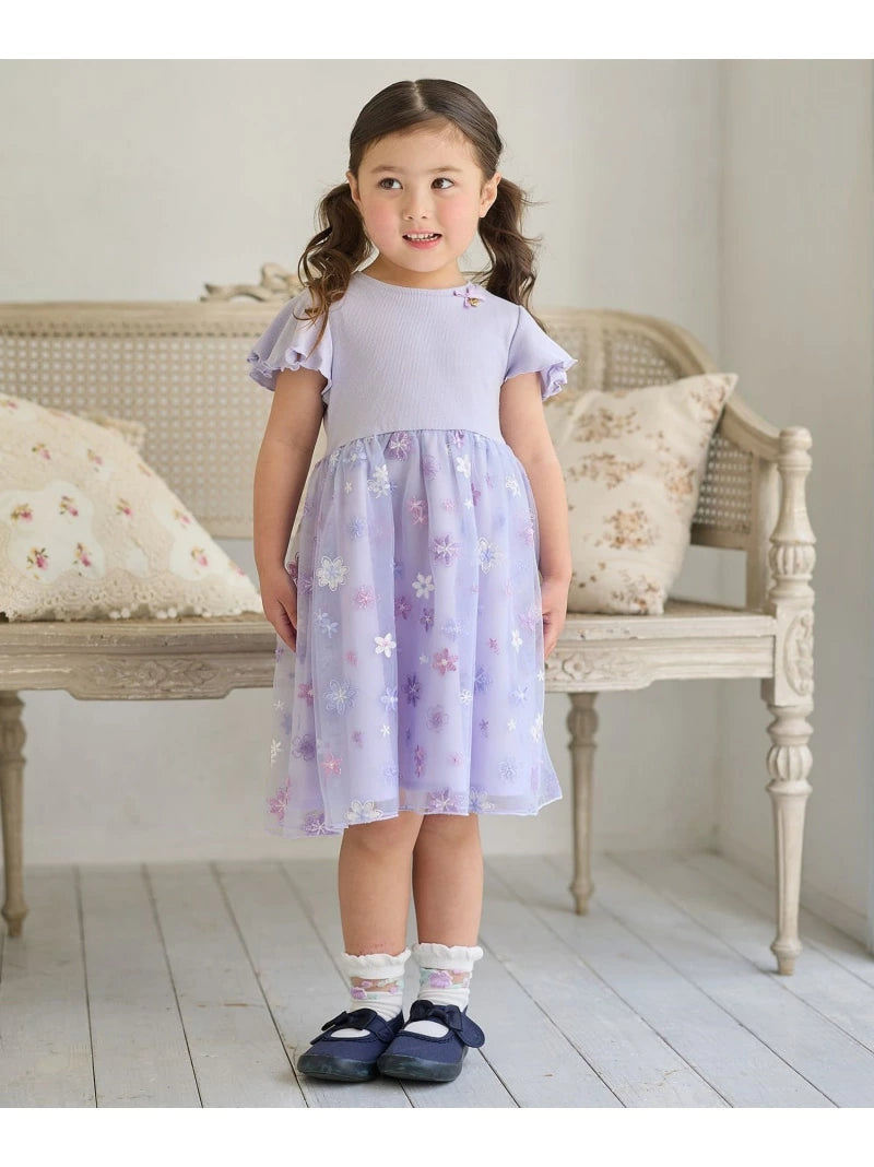 Japanese children's clothing aF#a325 Floral tulle dress 100-150cm Girls summer dresses for interviews/banquets/performances