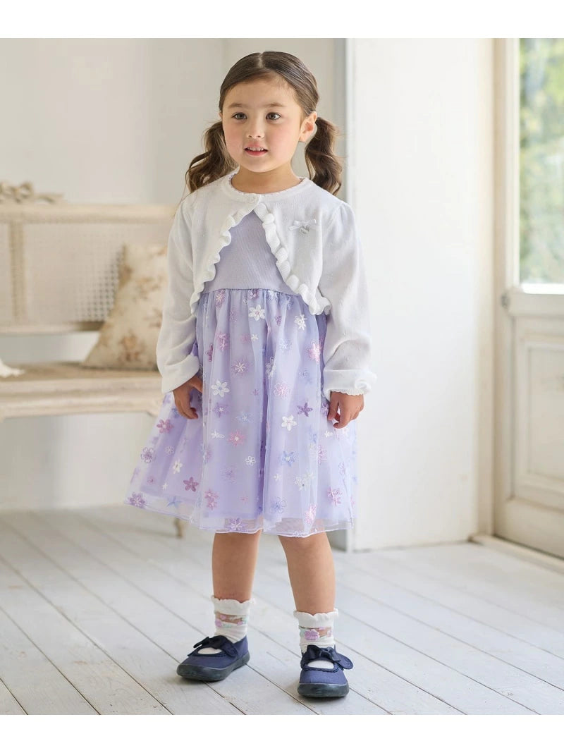 Japanese children's clothing aF#a325 Floral tulle dress 100-150cm Girls summer dresses for interviews/banquets/performances