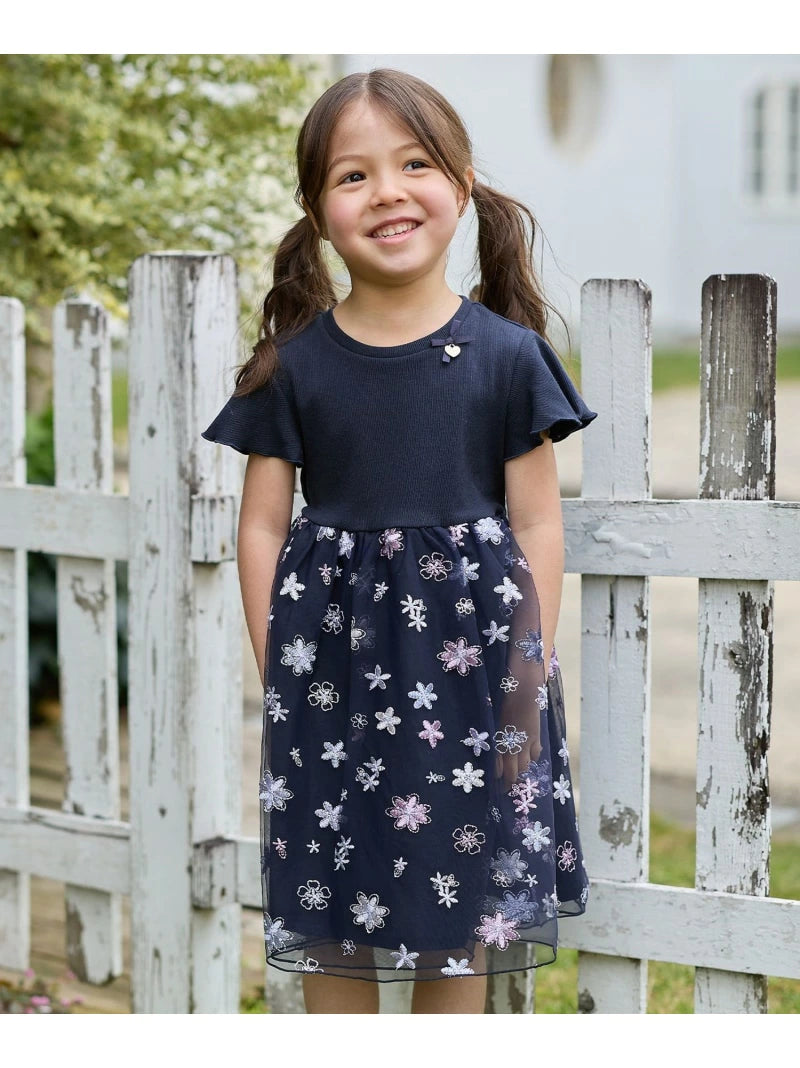 Japanese children's clothing aF#a325 Floral tulle dress 100-150cm Girls summer dresses for interviews/banquets/performances