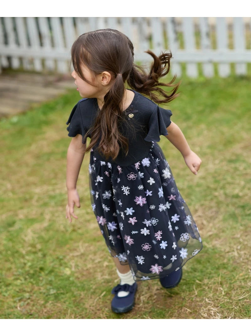 Japanese children's clothing aF#a325 Floral tulle dress 100-150cm Girls summer dresses for interviews/banquets/performances