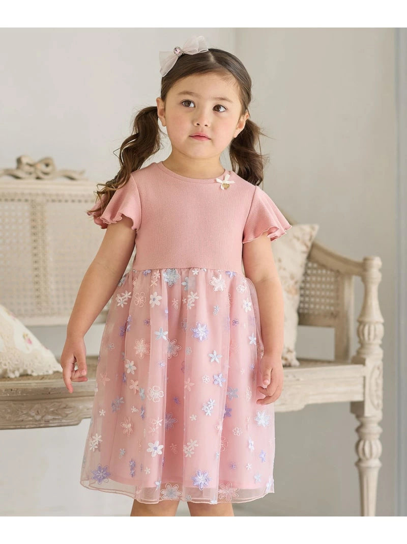Japanese children's clothing aF#a325 Floral tulle dress 100-150cm Girls summer dresses for interviews/banquets/performances