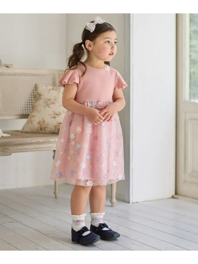 Japanese children's clothing aF#a325 Floral tulle dress 100-150cm Girls summer dresses for interviews/banquets/performances