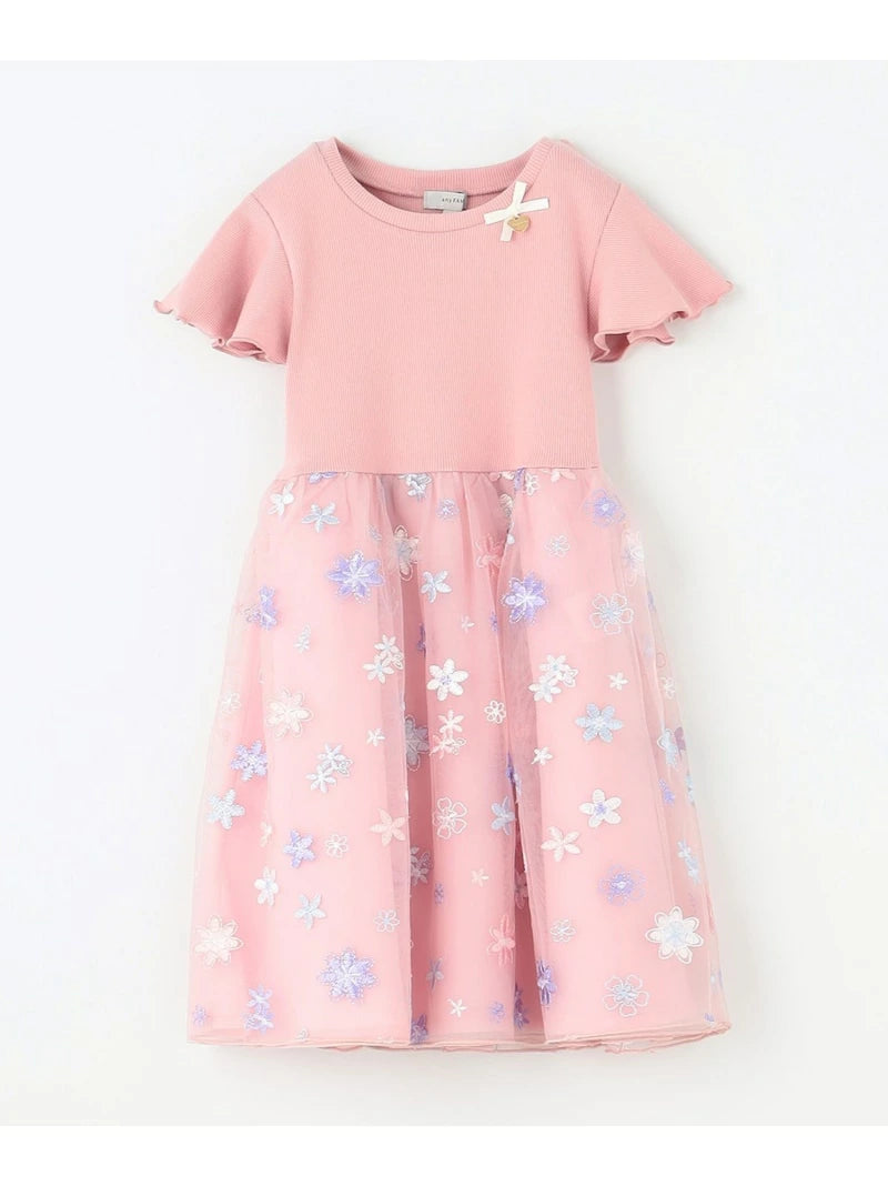 Japanese children's clothing aF#a325 Floral tulle dress 100-150cm Girls summer dresses for interviews/banquets/performances